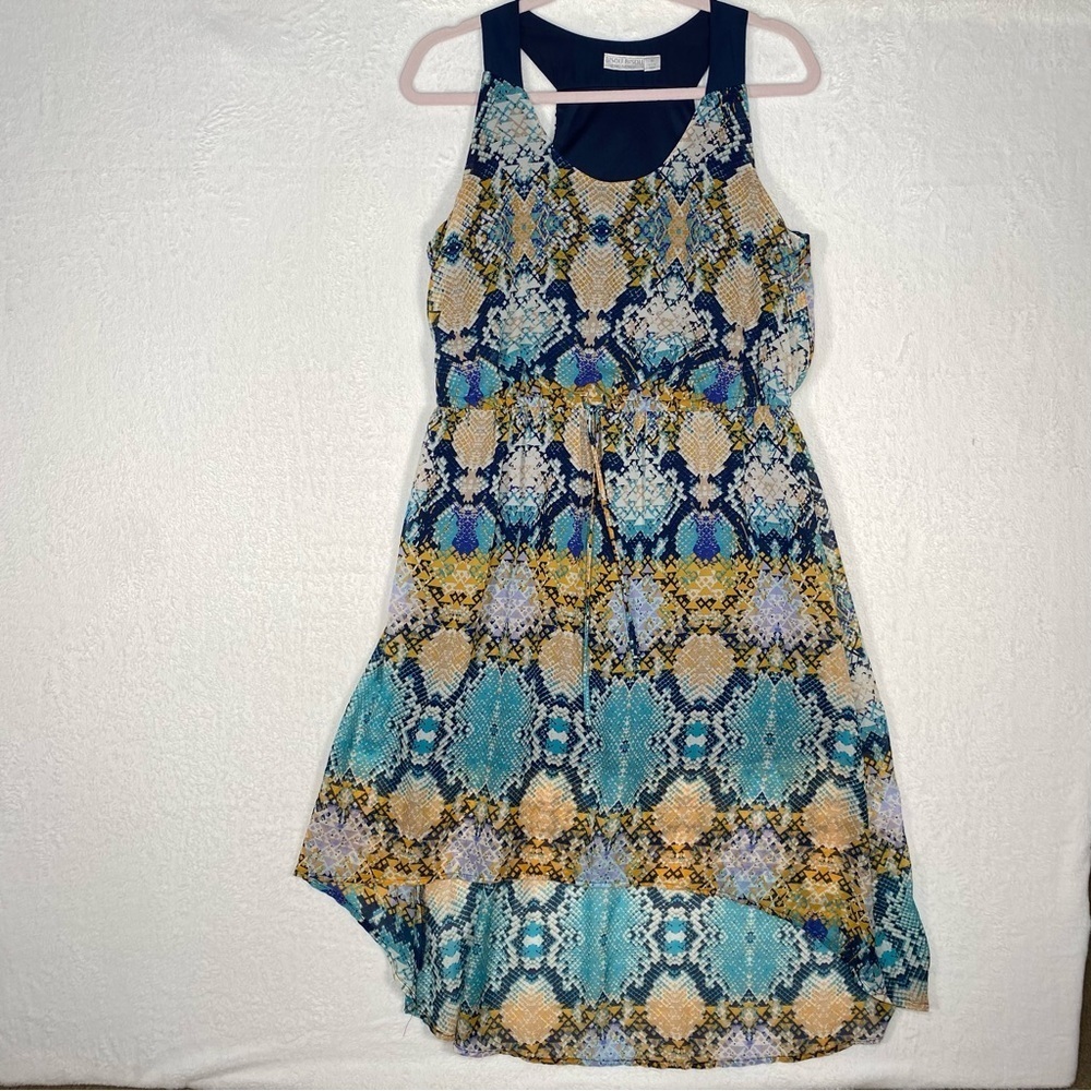 Bisou Bisou Blue and Yellow High Low Sleeveless Dress Womens Size 6 Artsy Spring